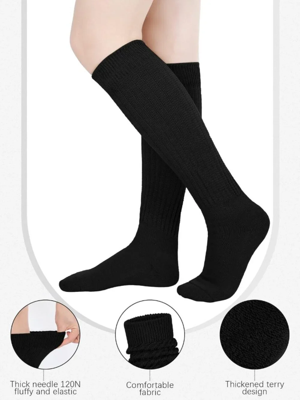 6 Pairs Slouch Socks for Women | Knee High Cotton Scrunch Socks, Retro 80s 90s